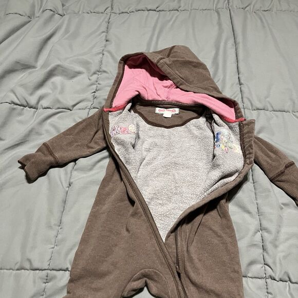 Vintage OshKosh B Gosh Brown Full Zip Hooded Romper One Piece Jumpsuit Size 12M - Picture 6 of 10